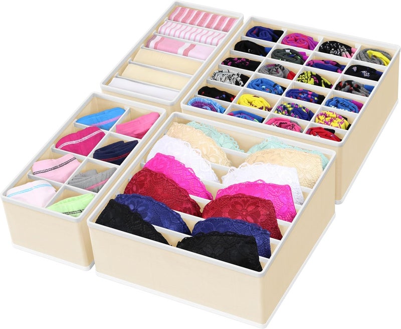 Simple Houseware Bulk storage easy optimized build closet underwear organizer drawer divider 4 set, beige Air & land transit compatible - Image 1