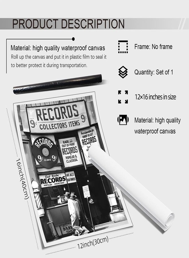 VERENIX Fashion Black And White Photography Wall Art Vintage Preppy Record Shop Poster Retro Trendy Music Art Aesthetic Canvas Print for Music Lovers Gifts 12x16 inch Unframed - Image 2