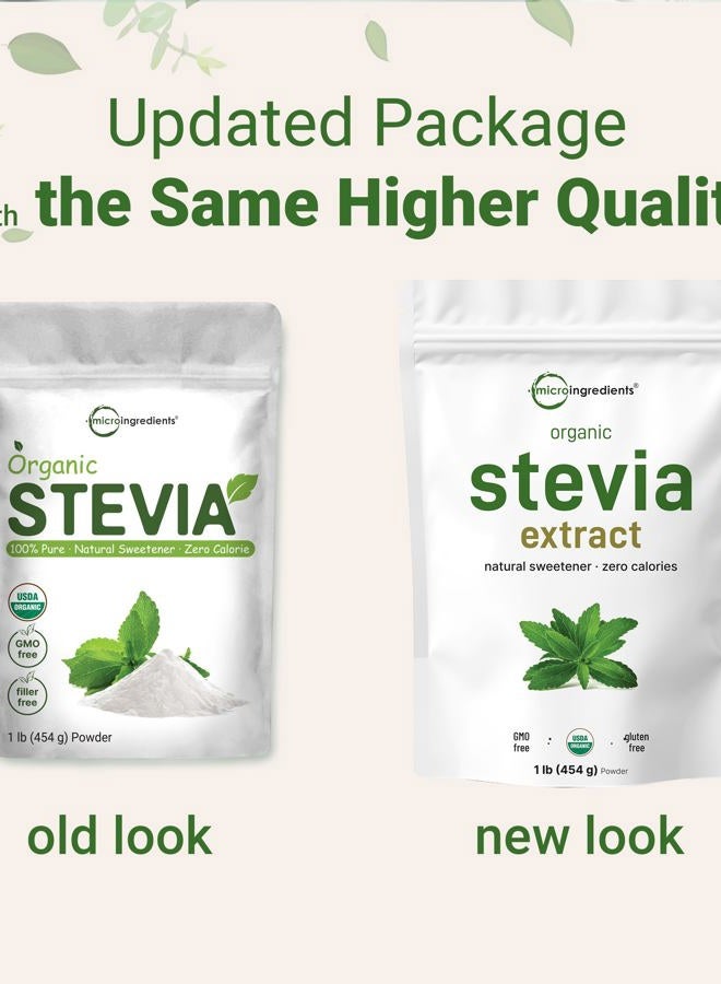 Micro Ingredients Pure Organic Stevia Powder, 1 Pound, 2,837 Servings, Highest Grade Stevia Green Leaf Extract Reb-A, Reduced Bitter Aftertaste, 0 Calorie, Natural Sweetener, Sugar Alternative, Keto F - Image 3