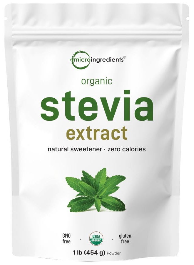 Micro Ingredients Pure Organic Stevia Powder, 1 Pound, 2,837 Servings, Highest Grade Stevia Green Leaf Extract Reb-A, Reduced Bitter Aftertaste, 0 Calorie, Natural Sweetener, Sugar Alternative, Keto F - Image 1