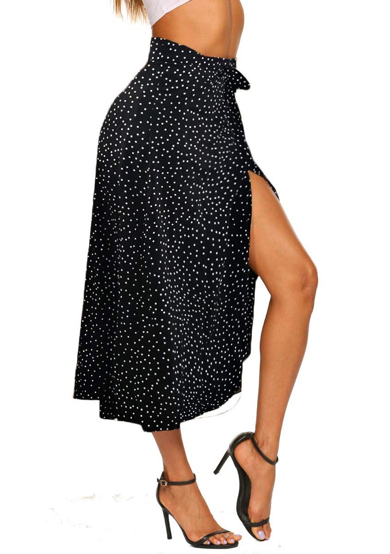 Newchoice Summer Skirts for Women Bohemian Black and White Polka Dot Long Skirt (M,Black) - Image 2