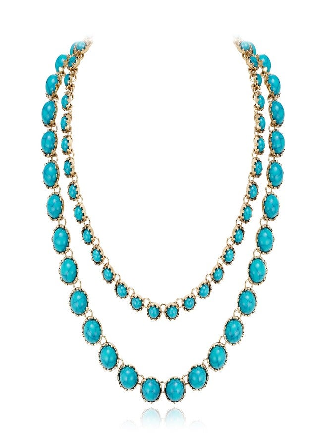 Flyonce Turquoise Beaded Necklace, Bohemian Boho Style Handmade Blue Turquoise Layered Necklaces Fashion Jewelry for Summer Holiday - Image 1
