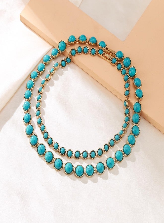 Flyonce Turquoise Beaded Necklace, Bohemian Boho Style Handmade Blue Turquoise Layered Necklaces Fashion Jewelry for Summer Holiday - Image 4