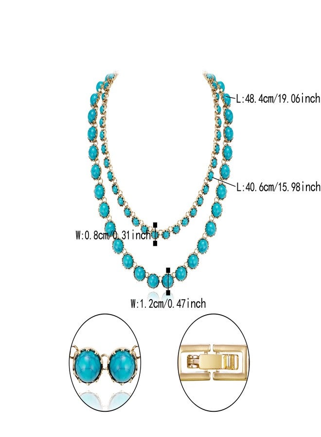 Flyonce Turquoise Beaded Necklace, Bohemian Boho Style Handmade Blue Turquoise Layered Necklaces Fashion Jewelry for Summer Holiday - Image 5