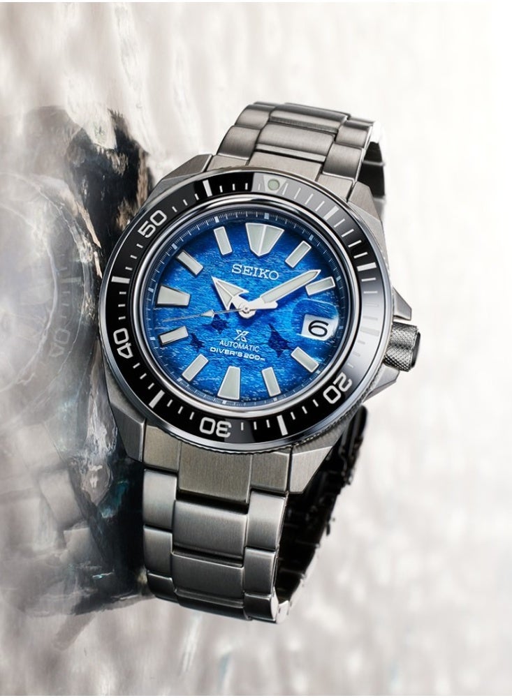 Seiko ساعة الغوص بروسبكس "أنقذ المحيط" SRPE33K1، 43.8 مم قرص أزرق، علبة وسوار من الفولاذ المقاوم للصدأ، 200 م مقاومة للماء - Image 1