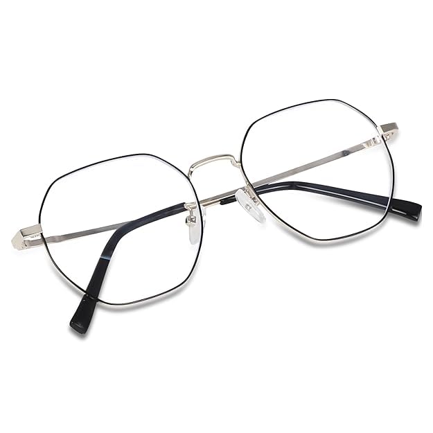 mashamart® Hexagon Shape Blue Cut Antiglare Computer Eyeglasses For Men And Women |Blue Light Filtering Glasses For Computer And Mobile Use | 100% UV Protection | Gold Silver Rose-Gold (silver Black) - Image 2