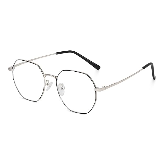 mashamart® Hexagon Shape Blue Cut Antiglare Computer Eyeglasses For Men And Women |Blue Light Filtering Glasses For Computer And Mobile Use | 100% UV Protection | Gold Silver Rose-Gold (silver Black) - Image 3