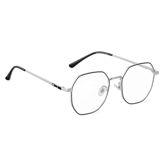 mashamart® Hexagon Shape Blue Cut Antiglare Computer Eyeglasses For Men And Women |Blue Light Filtering Glasses For Computer And Mobile Use | 100% UV Protection | Gold Silver Rose-Gold (silver Black) - Image 1