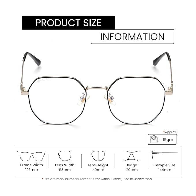 mashamart® Hexagon Shape Blue Cut Antiglare Computer Eyeglasses For Men And Women |Blue Light Filtering Glasses For Computer And Mobile Use | 100% UV Protection | Gold Silver Rose-Gold (silver Black) - Image 4