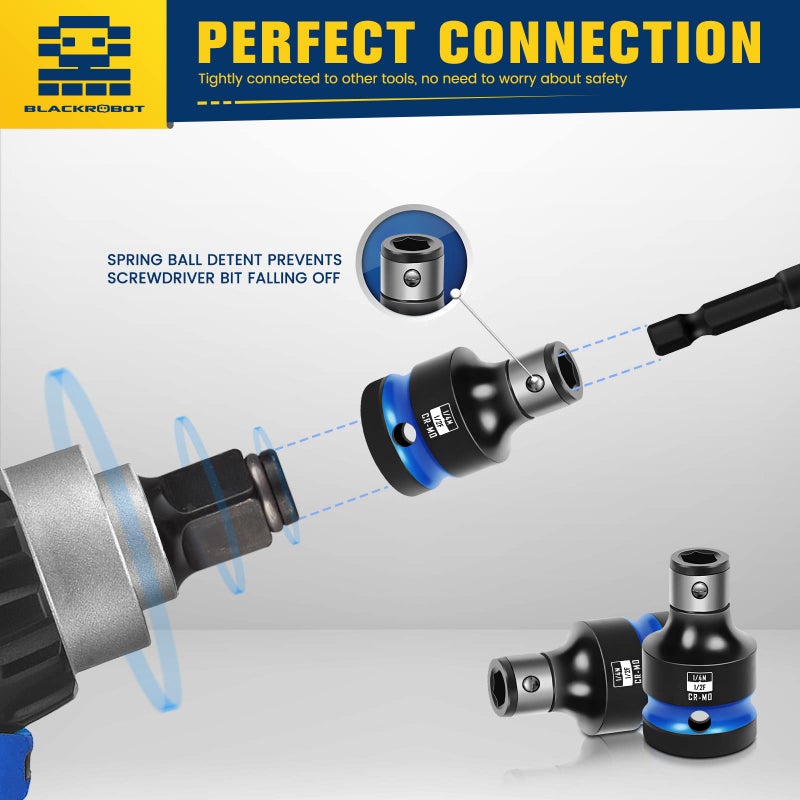 BLACKROBOT 2PCS Impact Bit Holders 1/2 Inch Square Drive to 1/4 Inch Hex Socket Adapter for Impact Wrench - Image 4