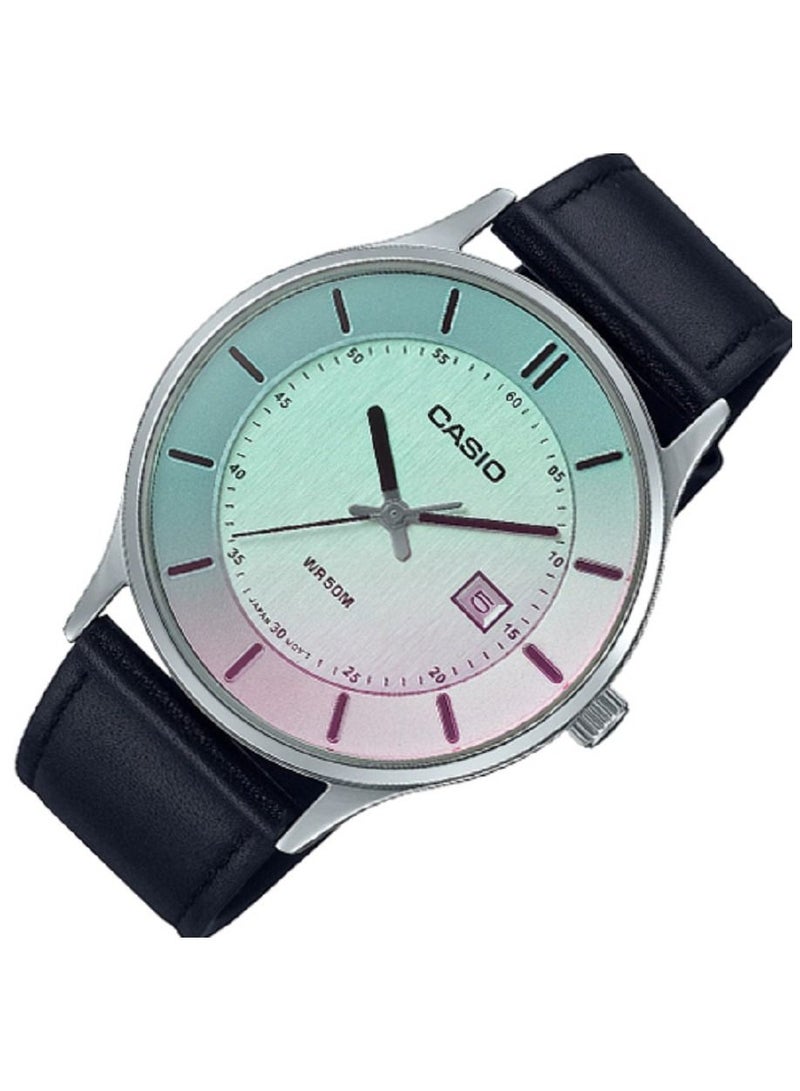 كاسيو ساعة للجنسين - انالوج مع عرض التاريخ - مينا متعدد الالوان - بسوار جلدي زجاجي مستقطب MTP-E605L-7EVDF - Image 2