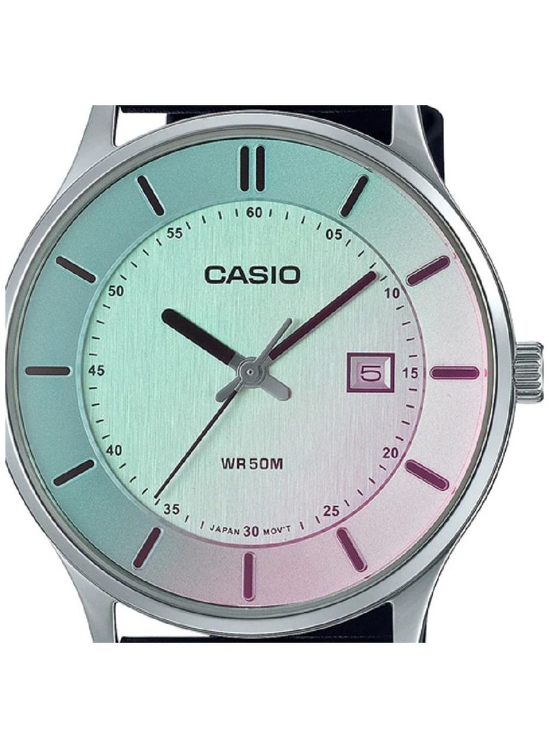 كاسيو ساعة للجنسين - انالوج مع عرض التاريخ - مينا متعدد الالوان - بسوار جلدي زجاجي مستقطب MTP-E605L-7EVDF - Image 3