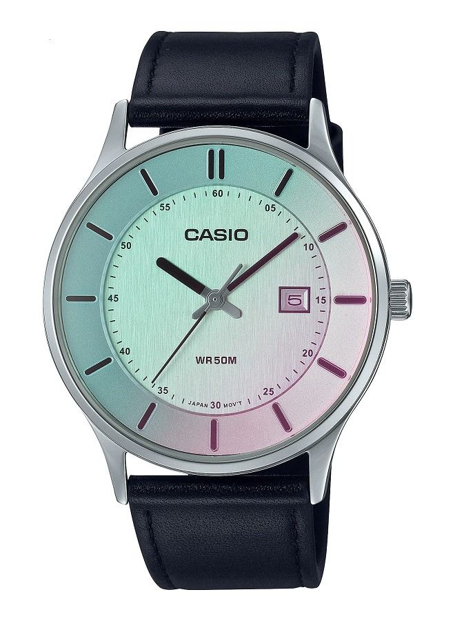 كاسيو ساعة للجنسين - انالوج مع عرض التاريخ - مينا متعدد الالوان - بسوار جلدي زجاجي مستقطب MTP-E605L-7EVDF - Image 1