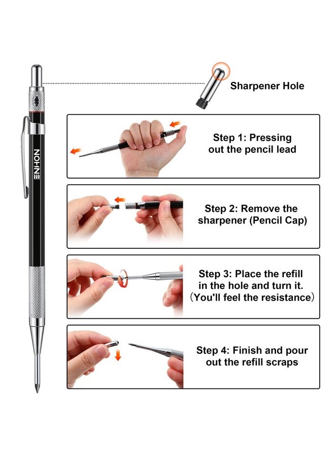 Enhon 2Mm Mechanical Carpenter Pencil Set With 12 Marker Refills And Sharpener Woodworking Marking Tool Solid Deep Hole Construction Pencil Extended Needlenose Tip For Use In Jobs (Black) - Image 2