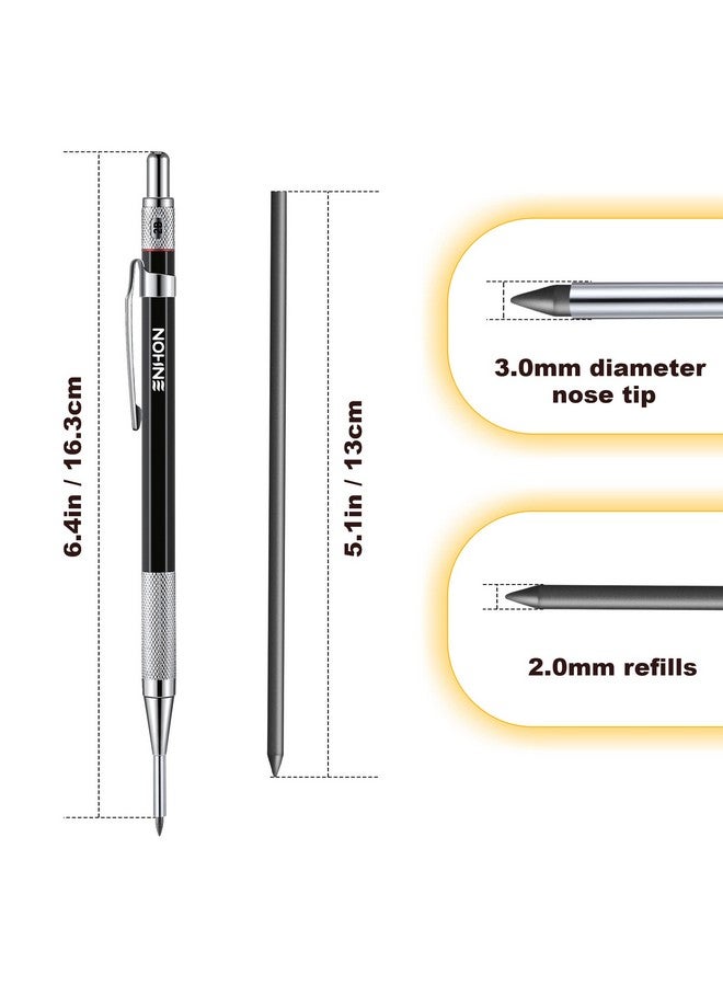 Enhon 2Mm Mechanical Carpenter Pencil Set With 12 Marker Refills And Sharpener Woodworking Marking Tool Solid Deep Hole Construction Pencil Extended Needlenose Tip For Use In Jobs (Black) - Image 4