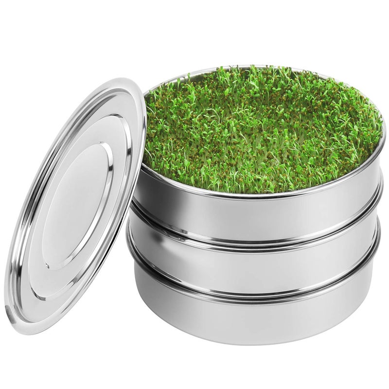 SOLIGT Stackable Stainless Steel Seed Sprouting Kit, 2-Tier Mesh Sprouting Trays, 1 Base and 1 Cover Lid - Image 1