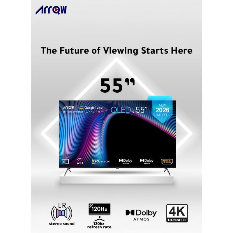 55'' QLED 4K Google TV for living room, metal frame, black, 120Hz DLG with Dolby Vision Atmos, 3840×2160 resolution, pre-installed Netflix/Prime Video/YouTube - Image 2