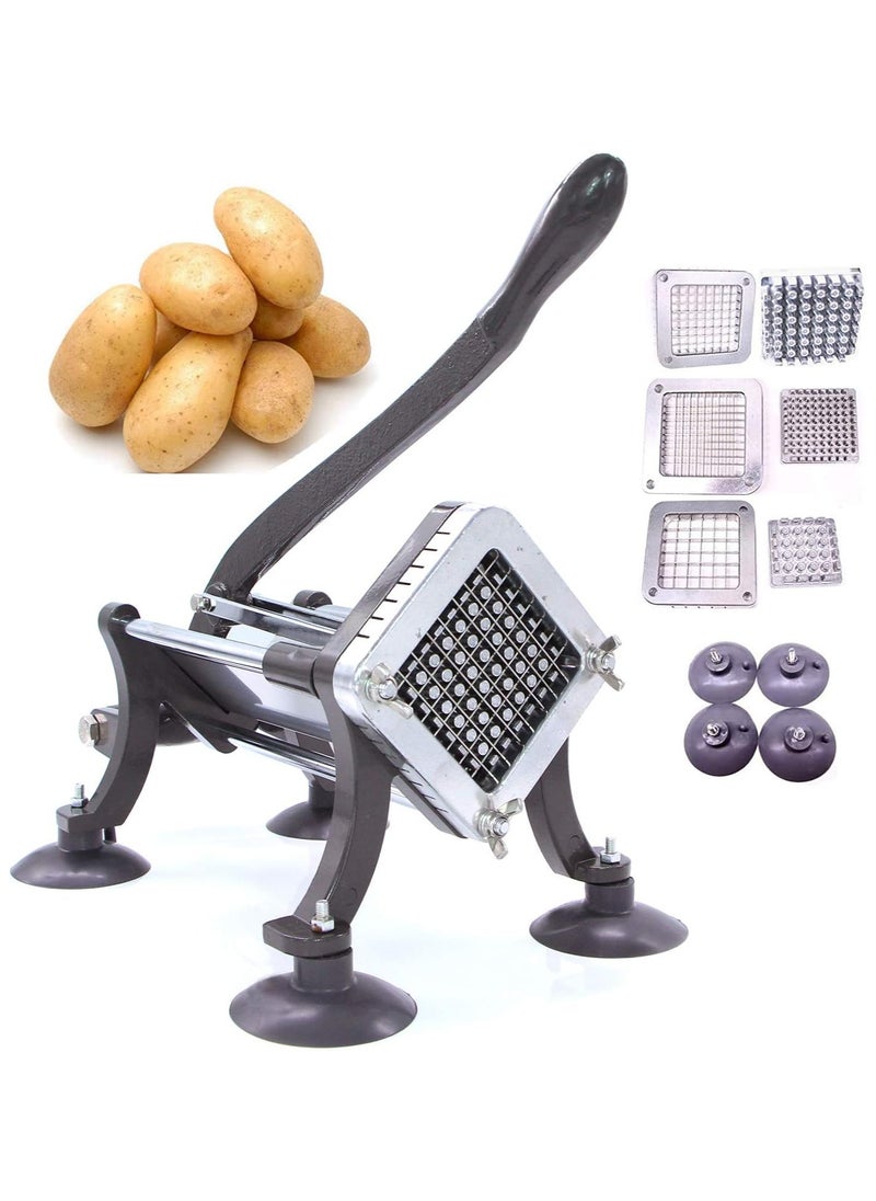 AROAQ French Fry Cutter Commercial Potato Slicer with Suction Feet Complete Set Includes 1/4, 3/8,1/2, Gray  - Image 1