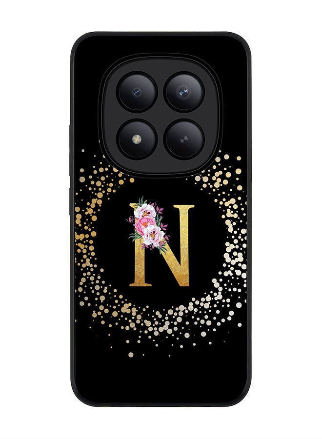 For Xiaomi Redmi Note 15 Pro+ / Poco M8 Pro Case,Slim fit Camera Protection, Shockproof Thin Phone cover  - Custom Monogram Floral - N ( Black )