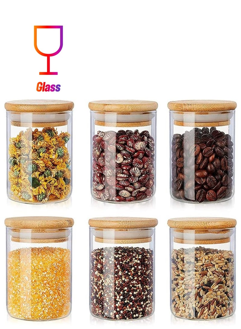 AUTOYSUR Glass Storage Jars with Natural Bamboo Lids,Food Storage Jars Containers 6oz /150 ml，Glass Spice Canisters with Airtight Lid for Kitchen Sugar Salt Tea Herbs Coffee Candy and More (Set of 6) - Image 1