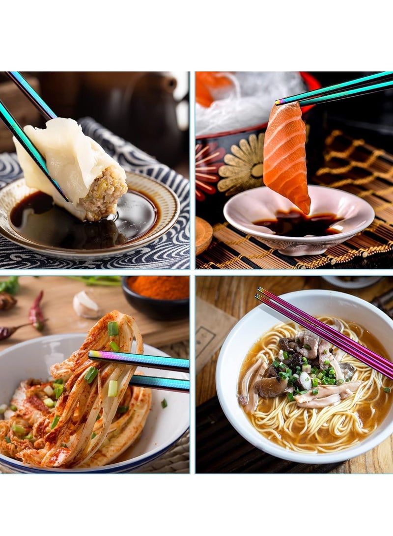 SYOSI عيدان طعام من الفولاذ المقاوم للصدأ، عيدان طعام قابلة لإعادة الاستخدام بألوان قوس قزح، عيدان طعام معدنية آمنة في غسالة الأطباق، عيدان طعام مربعة خفيفة الوزن، مجموعة هدايا 5 أزواج - Image 4