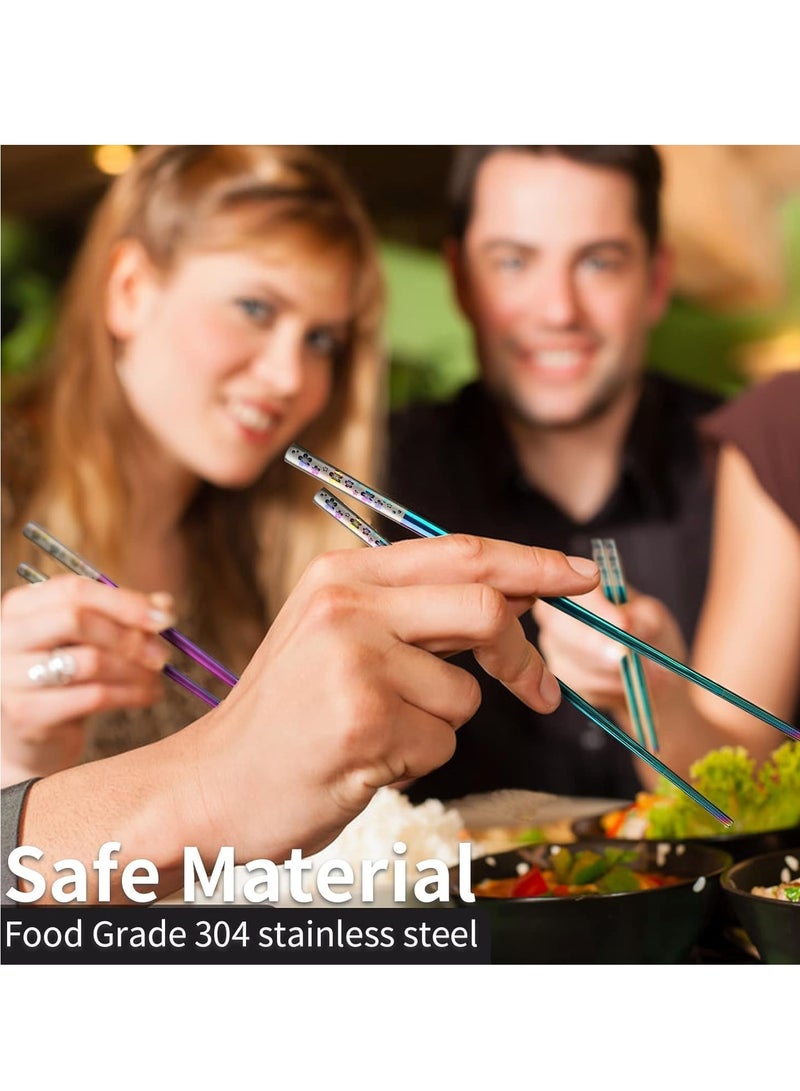 SYOSI عيدان طعام من الفولاذ المقاوم للصدأ، عيدان طعام قابلة لإعادة الاستخدام بألوان قوس قزح، عيدان طعام معدنية آمنة في غسالة الأطباق، عيدان طعام مربعة خفيفة الوزن، مجموعة هدايا 5 أزواج - Image 2