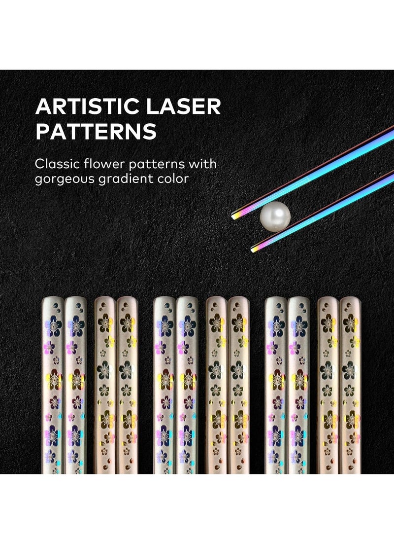 SYOSI عيدان طعام من الفولاذ المقاوم للصدأ، عيدان طعام قابلة لإعادة الاستخدام بألوان قوس قزح، عيدان طعام معدنية آمنة في غسالة الأطباق، عيدان طعام مربعة خفيفة الوزن، مجموعة هدايا 5 أزواج - Image 1