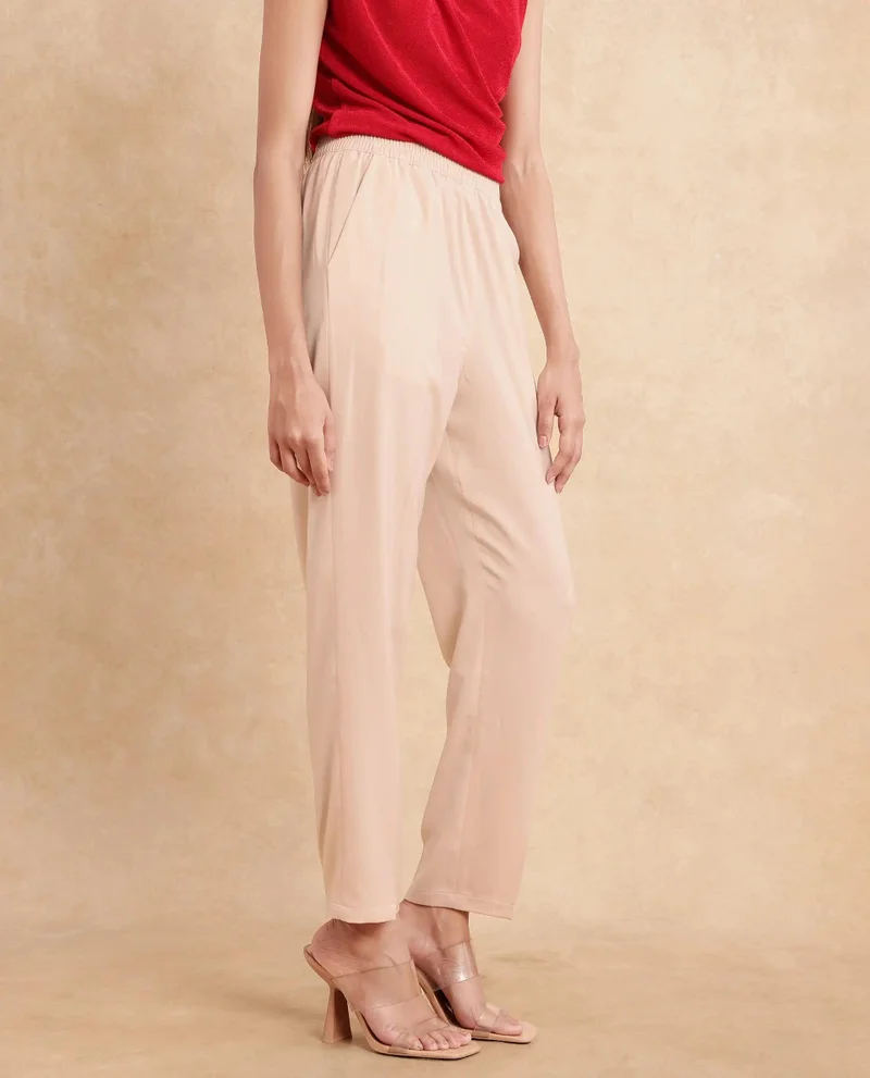Rareism Women's Solid Tapered Fit Trouser