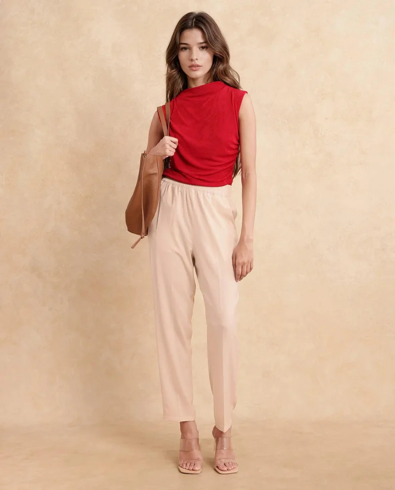 Rareism Women's Solid Tapered Fit Trouser