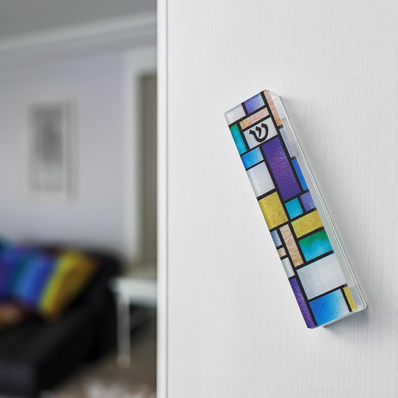 Rite Lite Stained Glass Art Glass Mezuzah – Handcrafted Abstract Design, Colorful Home Decoration – Easy Mounting Tape for Hanging on Door or Wall, Vibrant and Artistic Mezuzah for Your Entryway - Image 2