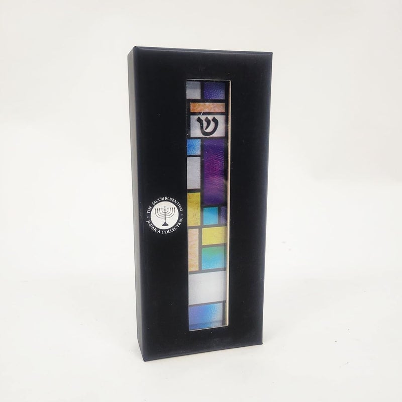 Rite Lite Stained Glass Art Glass Mezuzah – Handcrafted Abstract Design, Colorful Home Decoration – Easy Mounting Tape for Hanging on Door or Wall, Vibrant and Artistic Mezuzah for Your Entryway - Image 1
