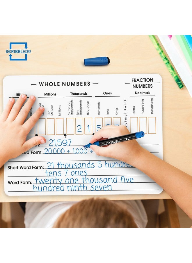 Scribbledo Place Value Board 9" X 12" Double Sided Dry Erase Boards For Kids For Teaching Place Values From Billions To Decimal Numbers Math Manipulative Lapboard For Home School And Classroom  - Image 3