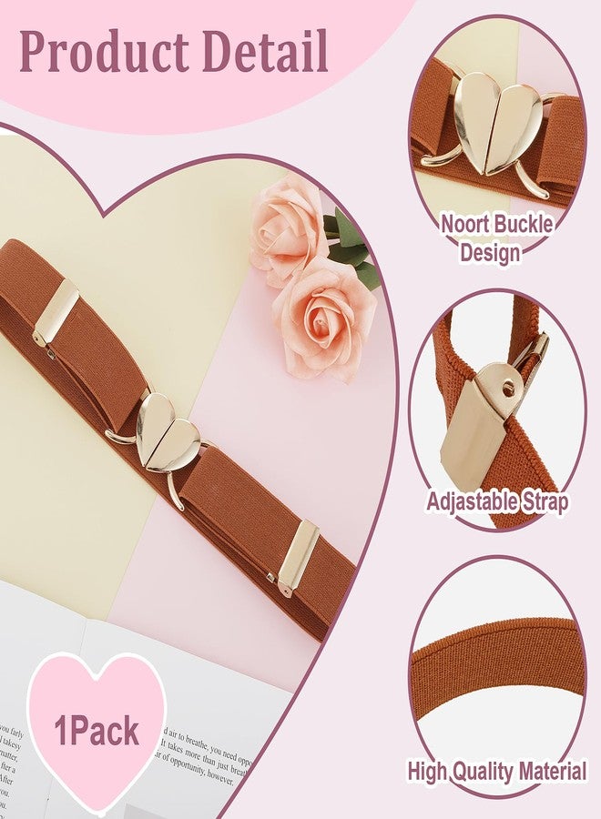 Andibro Heart Elastic Waist Belts for Girls, Adjustable Woven Stretch Belt Fashion Metal Heart Buckle Waistband for Women(Brown) - Image 3