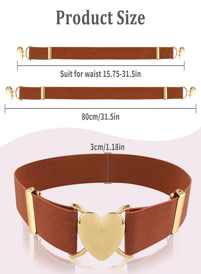 Andibro Heart Elastic Waist Belts for Girls, Adjustable Woven Stretch Belt Fashion Metal Heart Buckle Waistband for Women(Brown) - Image 5