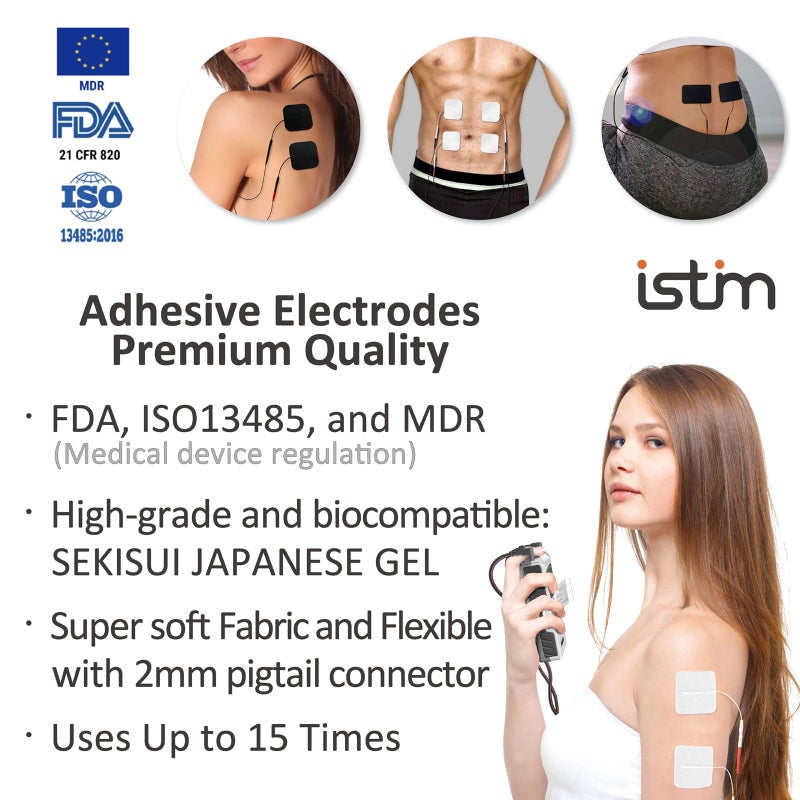 iSTIM Super Soft 2"x2" TENS Unit Electrodes for TENS Massage EMS - 100% Japanese Gel (2"x2"-16 Pieces) - Image 3