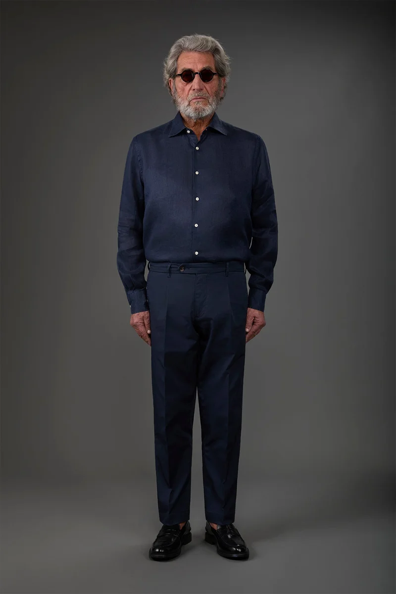Doppelganger Blue Men's casual shirt with classic collar, 100% linen - DK Blue for Men | Best Price UAE