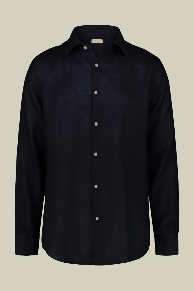 Men's casual shirt with classic collar, 100% linen - Dk Blue