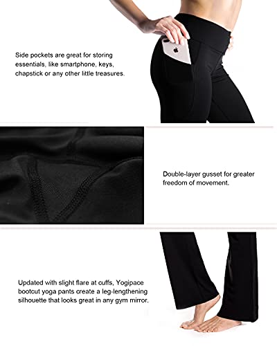Yogipace,Side Pockets,Petite Women's Bootcut Yoga Pants Flare Lounge Workout Pants,27",Black,Size S - Image 3