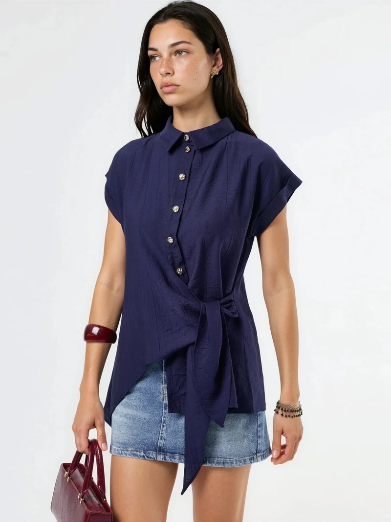 Busem BUSEM Textured Woven Blouse with Tie Detail