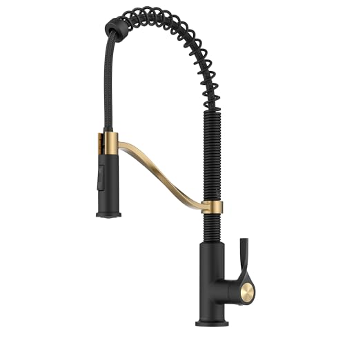 KRAUS Torak Pull Down Kitchen Faucet in Spot-Free Brushed Brass/Matte Black with Commercial Style Spring Spout, 2 Function Sprayer, Pre-Attached Water Lines, and Mounting Hardware, KPF-2635SFBBMB - Image 1