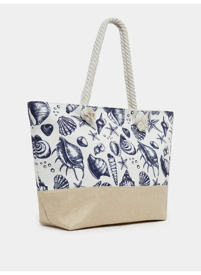 Styli Styli Sea Shell Print Beach Shoulder Bag with Zip Closure