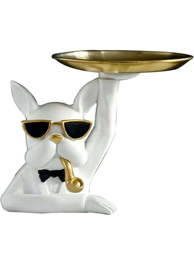 Resin Gifts Cookie Jar Candy Dish Storage Bulldog Sculpture Statue Polyresin Decor (White)  - Image 1
