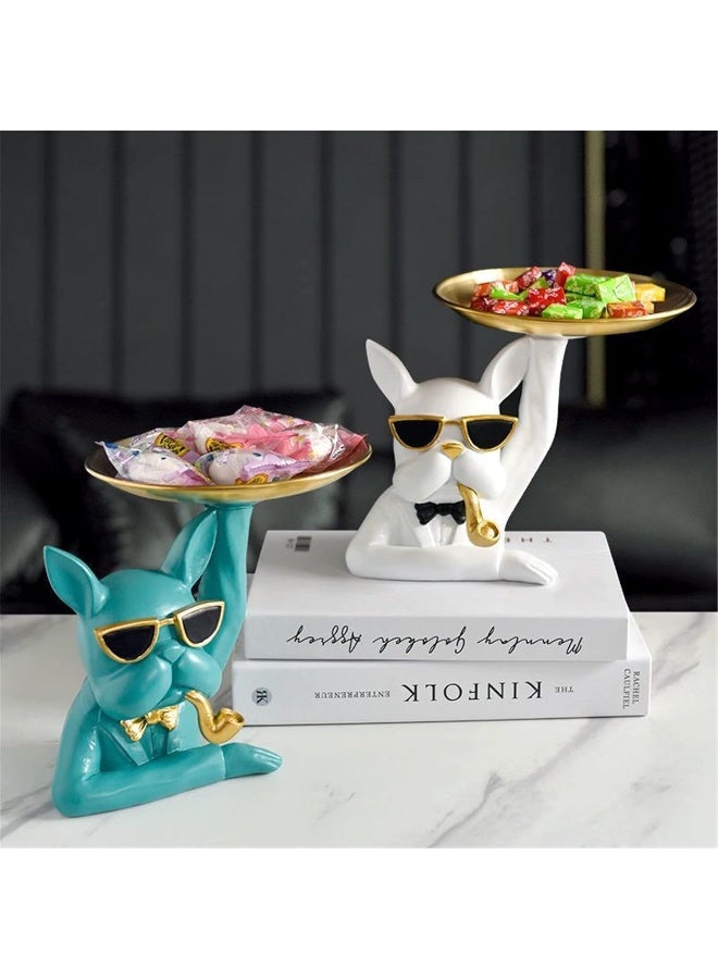 Resin Gifts Cookie Jar Candy Dish Storage Bulldog Sculpture Statue Polyresin Decor (White)  - Image 3