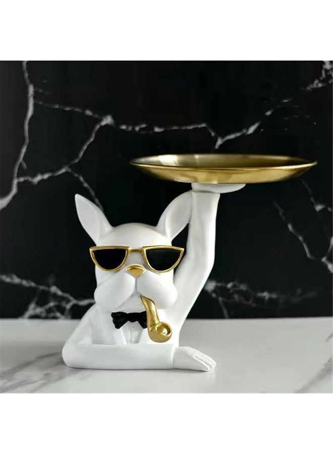Resin Gifts Cookie Jar Candy Dish Storage Bulldog Sculpture Statue Polyresin Decor (White)  - Image 2