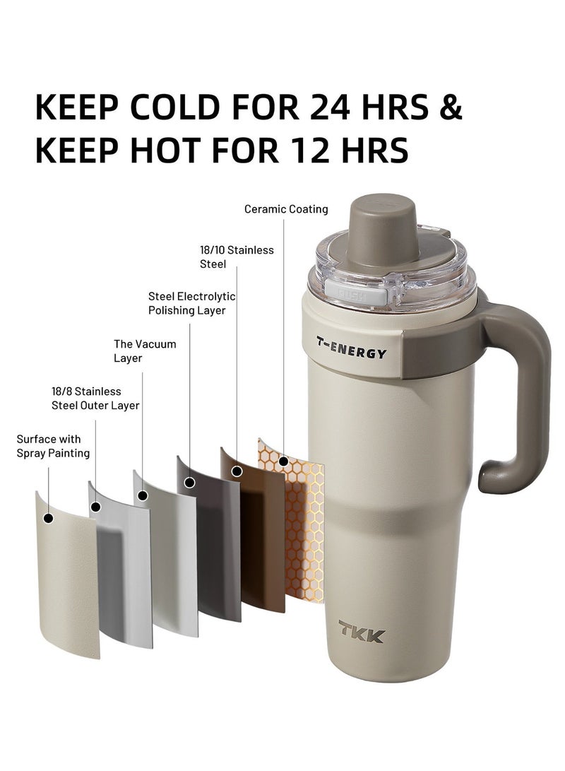 TKK 1200ml 316 Stainless Steel Water Bottle with Ceramic Coating | Beige - Image 1