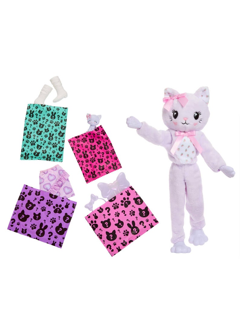 Barbie Cutie Reveal Doll & Accessories, Cuddly Series Kitten with 10 Surprises Including Color Change & Mini Pet - Image 5