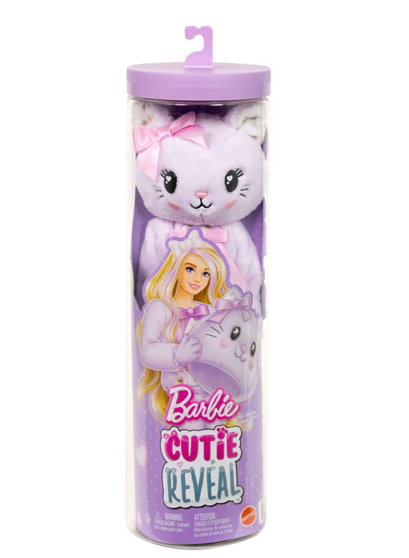 Barbie Cutie Reveal Doll & Accessories, Cuddly Series Kitten with 10 Surprises Including Color Change & Mini Pet - Image 1
