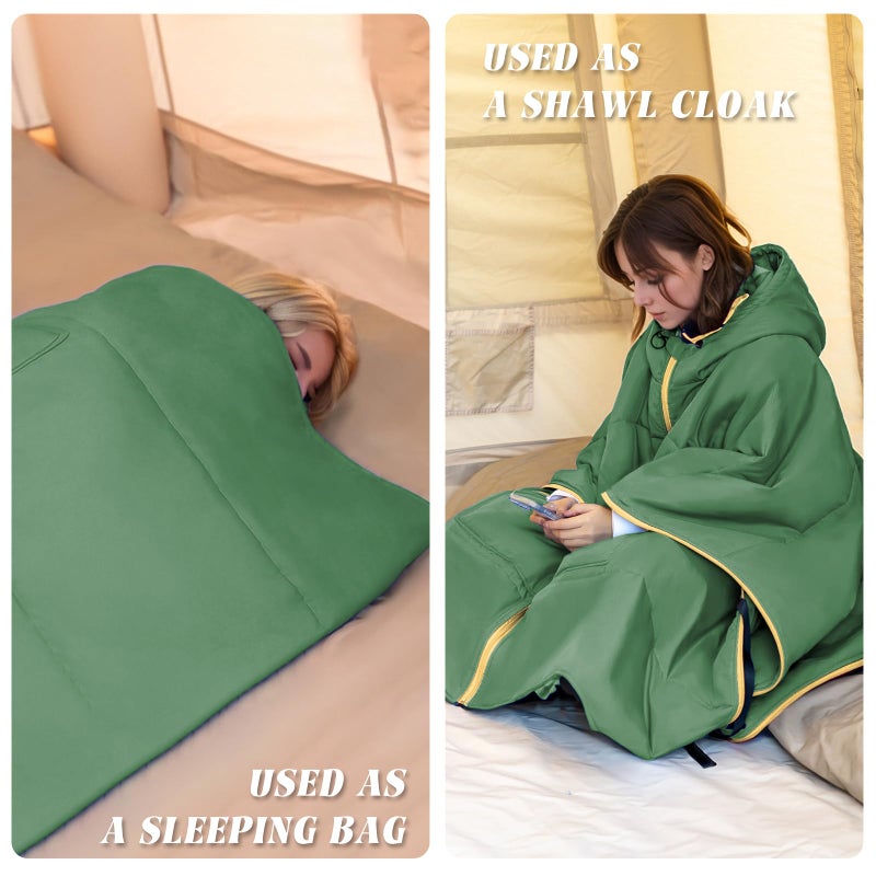 Kanyak Hooded Poncho Blanket, Wearable Camping Blankets, Large Poncho Windproof & Water-Repellent, 75 x 55 inch, Portable & Warm, for Outdoor, Sports, Concerts, Travel, Picnic, Car, Stadium, Hunting (Green) - Image 4