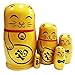 Winterworm Set of 5 Maneki Neko Lucky Cat Golden Wooden Traditional Russian Nesting Dolls Japanese Chinese Character Fu Handmade Christmas Birthday Gift for Kids Boys Girls Home Decoration - Image 2
