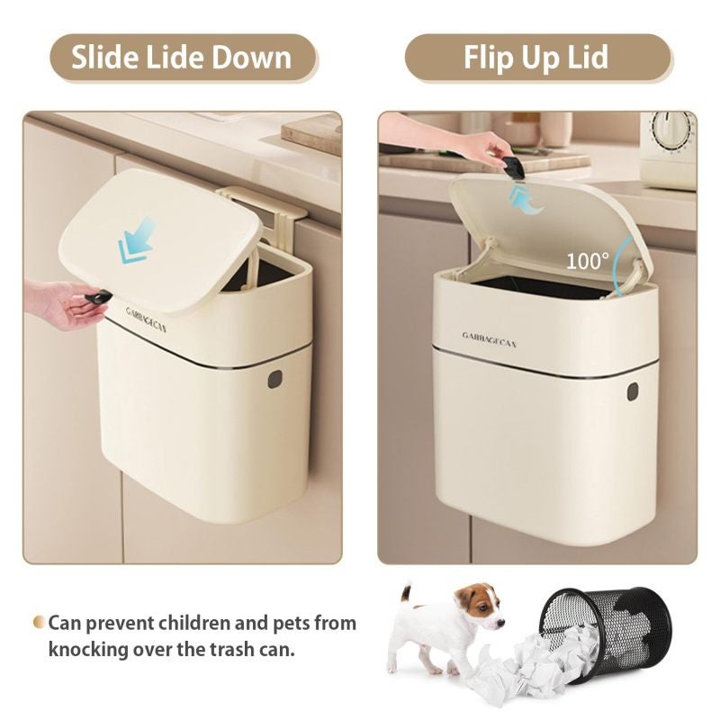 Hanging Trash Can: White, With Lid - Small Compost Bin For Kitchen Countertop Under Sink - Image 3